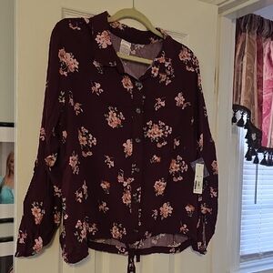 No Boundaries Floral Button-Down Shirt - Dark Purple